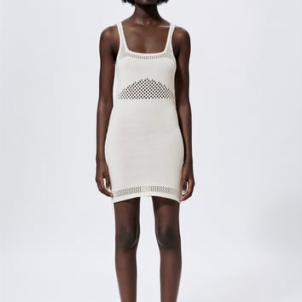 Zara Beige Perforated Dress, size Medium